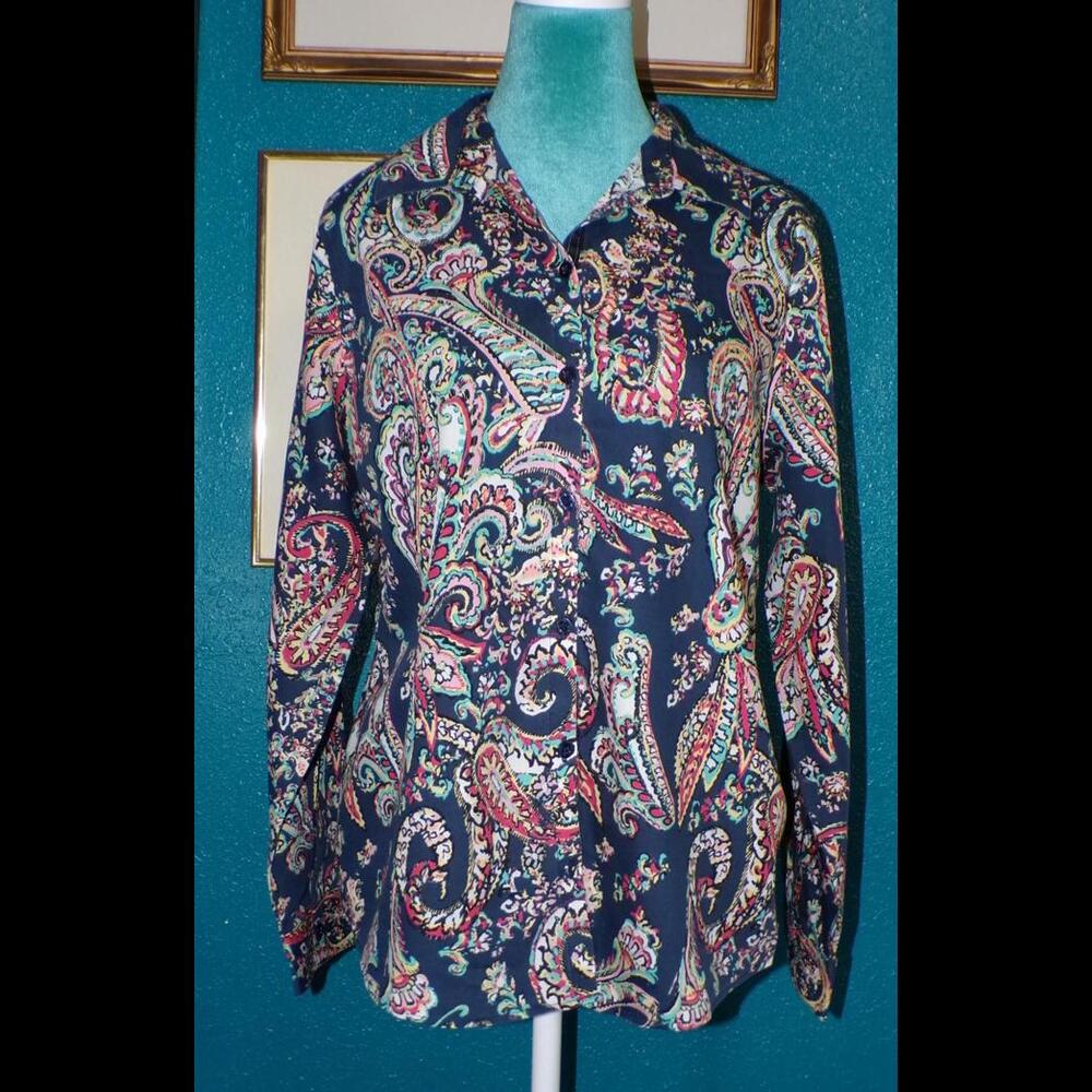 Women's Chico's Colorful Paisley Button Up Blouse Size 1